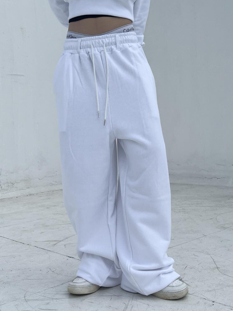 [KIMIS MADE]loose belt wide string training pants(white) - 키미스