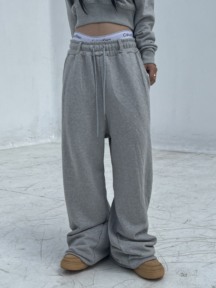 [KIMIS MADE]loose belt wide string training pants(gray) - 키미스