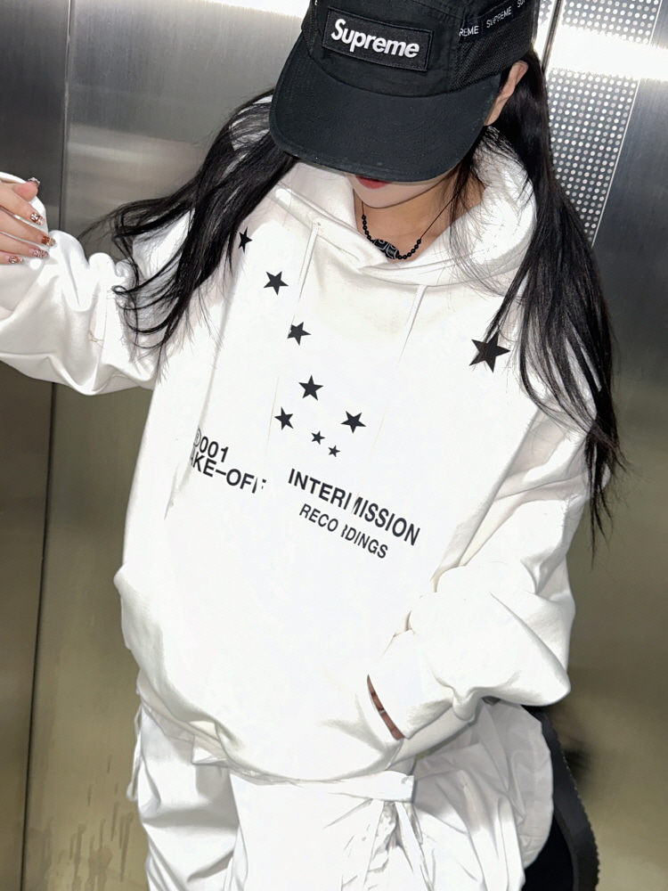 [기모]미니 스타 스타즈 키치 후드 티셔츠(4color) - 키미스