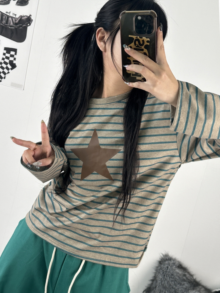 빈티지 y2k 스타 키치 스트라이프 티셔츠(3-5일 여유주문) - 키미스