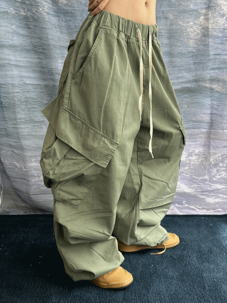 [UNISEX]루즈 루즈 벌룬 크로스 포켓 와이드 코튼 팬츠(5color) - 키미스