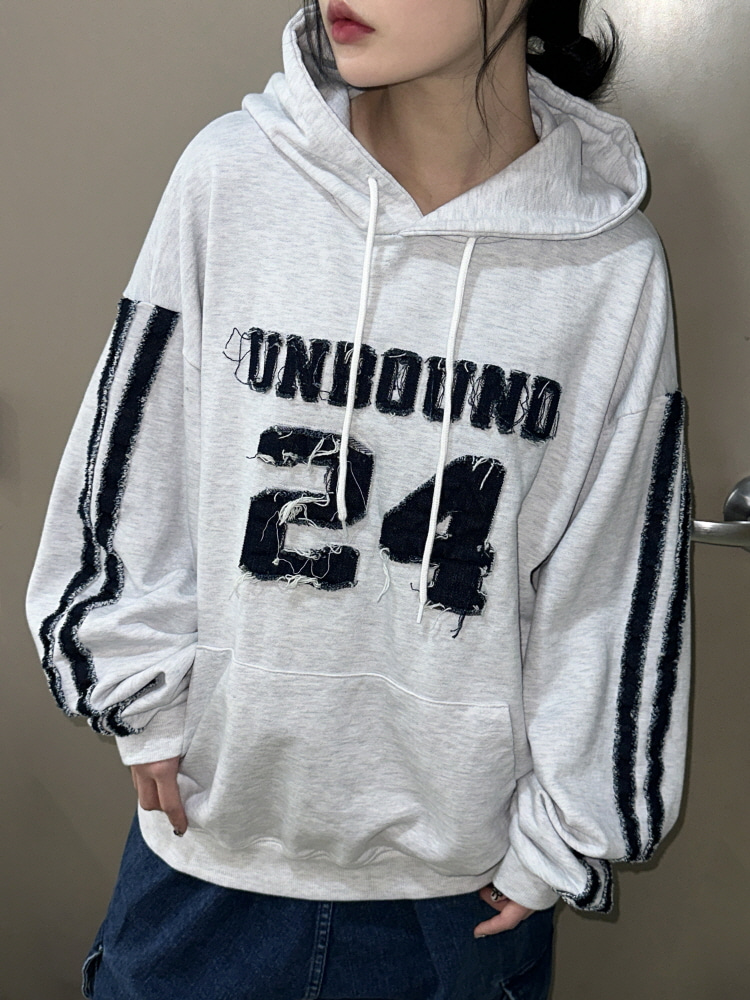 [UNISEX]힙 더 데님 팬치 포인트 트랙 루즈 후드 티셔츠(3color) - 키미스