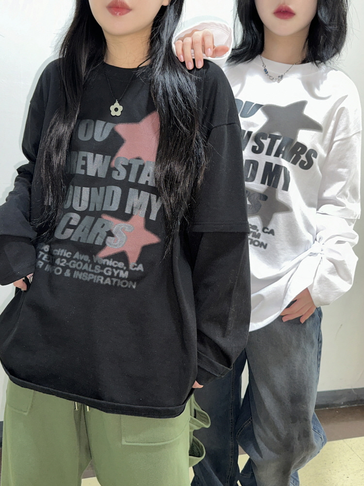 페이커 스타 펑키 레이어드 루즈 티셔츠(2color) - 키미스