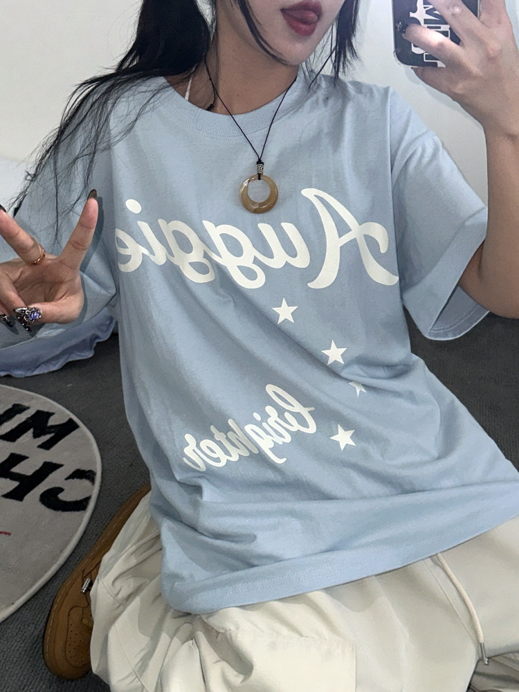 스타 리즈 루즈 레터 하프 티셔츠(3color) - 키미스