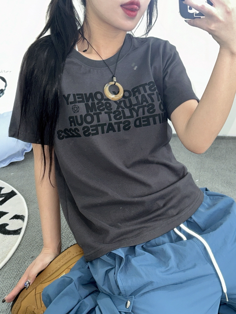 [기획특가]미니 스타 레터 포인트 세미 크롭 하프 티셔츠(3color) - 키미스